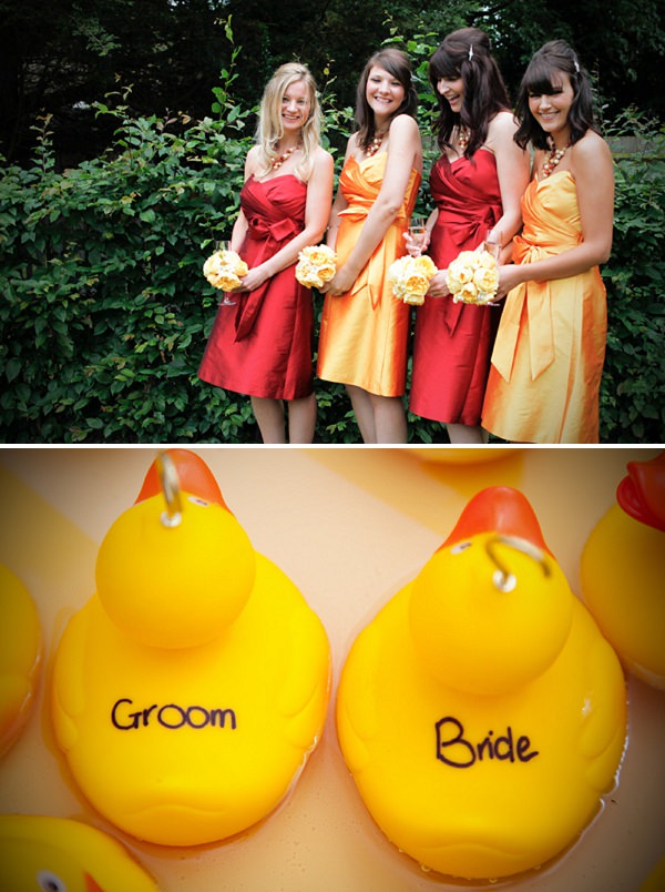 red yellow bridesmaids