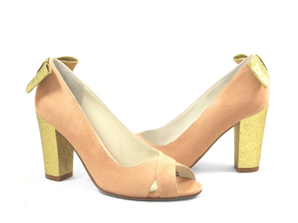 Escarpin velours vieux rose fines paillettes orkomp