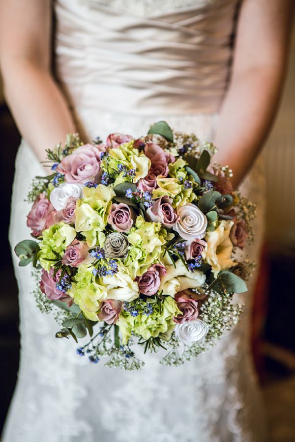 rosemary, rose, hydrangea & forget me know bouquet