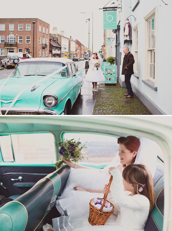 vintage turquose wedding car