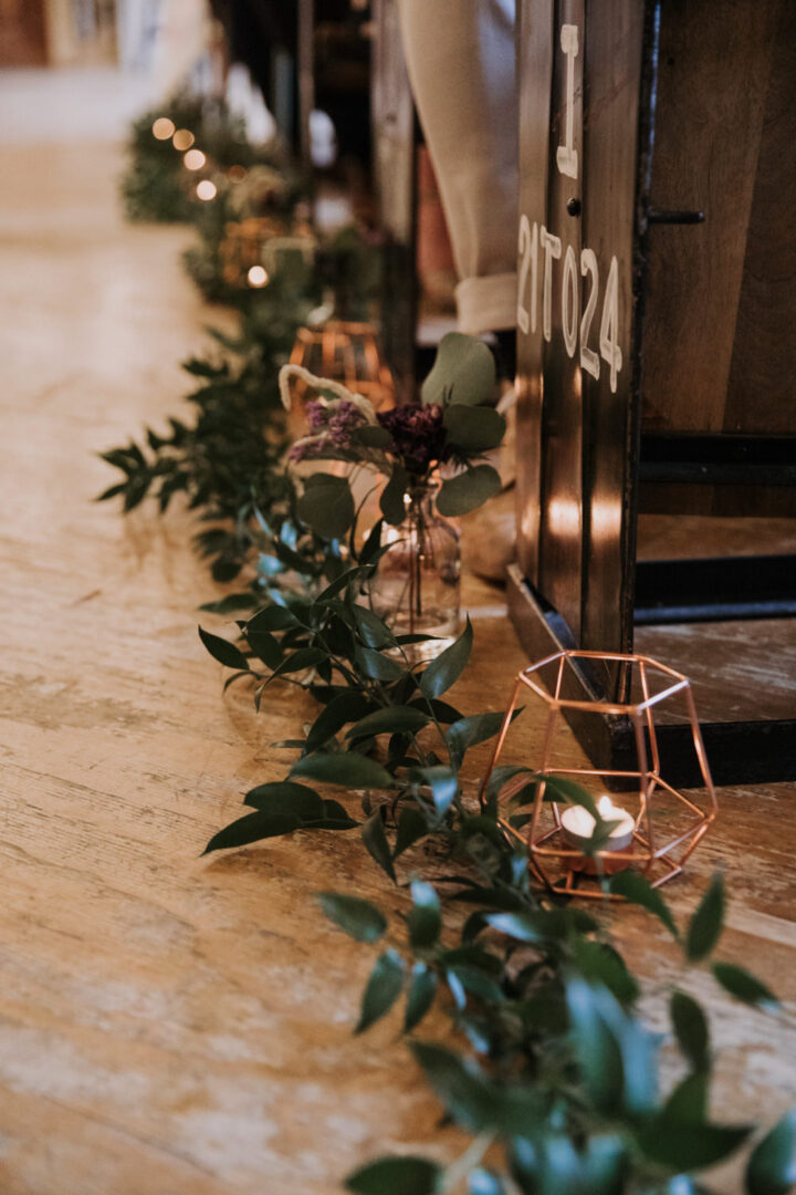 Grenery Candles Pew End Wedding Siobhan Amy Photography