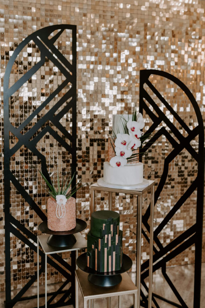 Wedding Cake Table Sequin Wall Gina Fernandes Photography