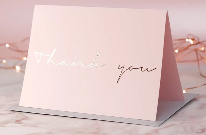 Wedding Thank You Card Pink Gold Calligraphy