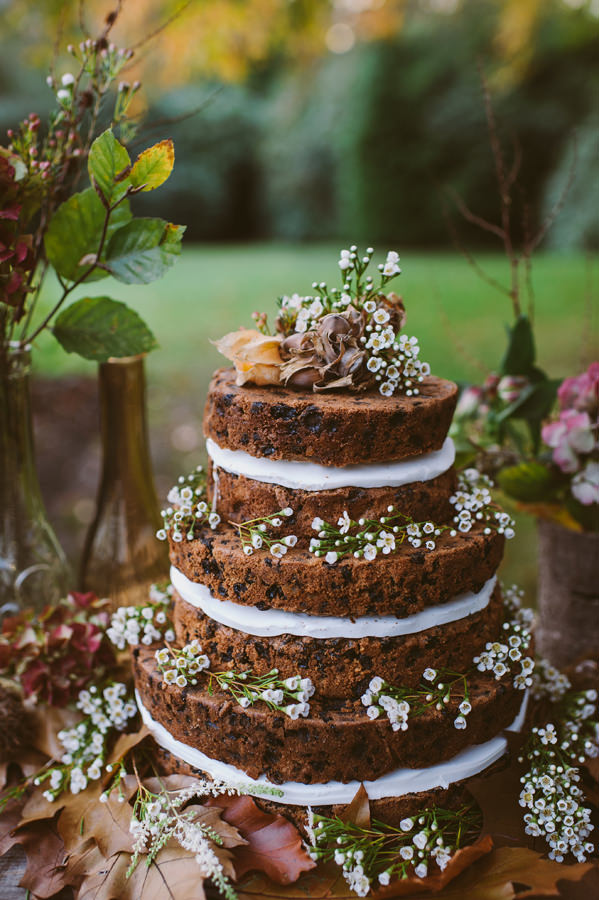 Naked Fruit Cake Wedding Cake Woodland Boho Wedding Ideas http://www.karenflowerphotography.com/