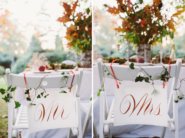 Calligraphy Signs Chairs Woodland Boho Wedding Ideas http://www.karenflowerphotography.com/