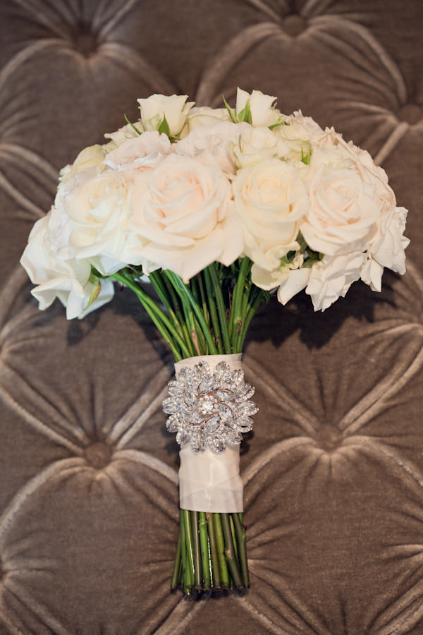 White Classic Hollywood Glamour Wedding White Rose Bridal Bouquet Brooch http://www.kerryannduffy.com/