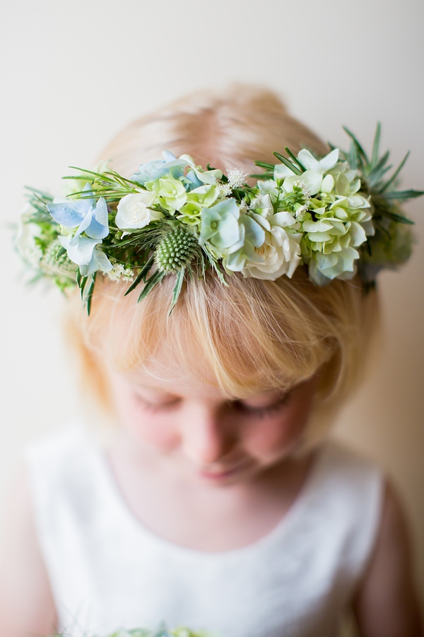 Fresh Fun Relaxed Blue & Green Wedding Flower Girl Flower Crown Garland http://www.katherineashdown.co.uk/