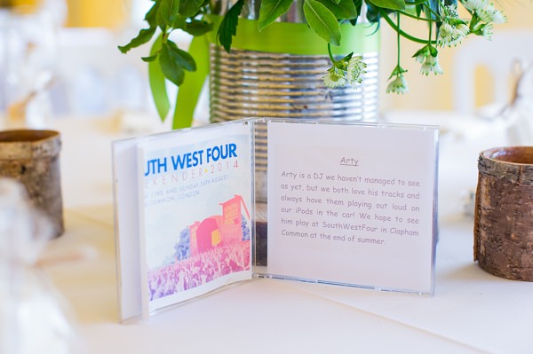 Fresh Fun Relaxed Blue & Green Wedding CD Table Names http://www.katherineashdown.co.uk/