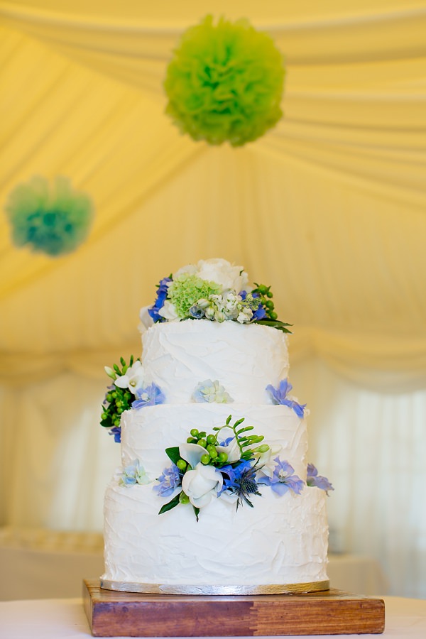 Fresh Fun Relaxed Blue & Green Wedding Rustic Flower Cake http://www.katherineashdown.co.uk/