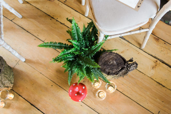 Whimsical Woodland Fairytale Wedding Ferns Toadstools Candles Log Aisle Decor http://www.lisadawn.co.uk/