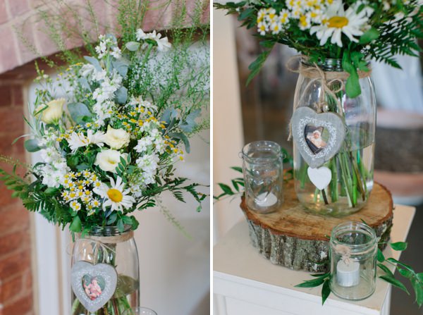 Natural Rustic Daisy Wedding Jar Log Flowers http://www.camillaarnholdphotography.com/