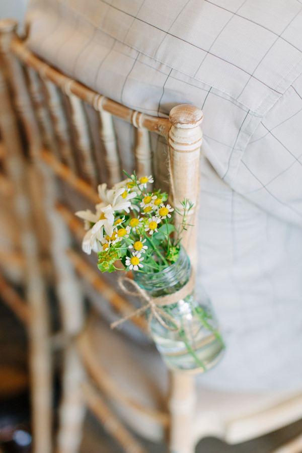 Natural Rustic Daisy Wedding Jar Flowers Chair http://www.camillaarnholdphotography.com/