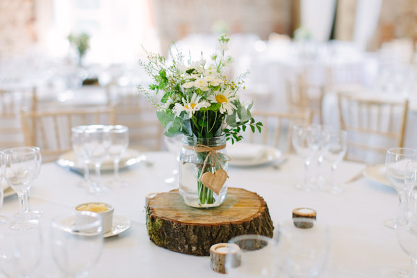 Natural Rustic Daisy Wedding Jar Flowers Log http://www.camillaarnholdphotography.com/