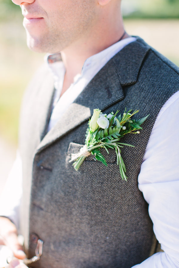 Natural Rustic Daisy Wedding Waistocoat Groom Buttonhole http://www.camillaarnholdphotography.com/