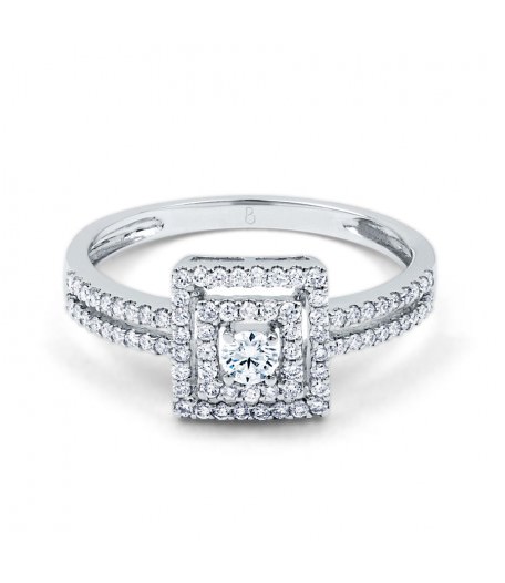 AKIRA 18CT WHITE GOLD DOUBLE HALO CLUSTER ENGAGEMENT RING