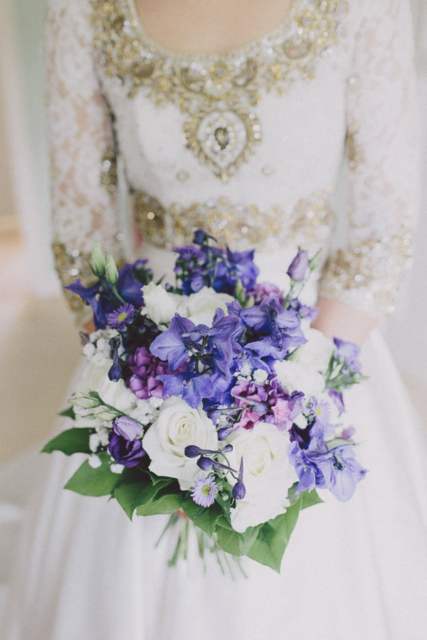 Beautiful English Indian Wedding Purple White Bridal Bouquet http://www.scuffinsphotography.com/