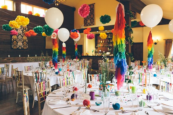 Creative Fun Rainbow Wedding Pom Pom Tassel Balloons http://www.christinewehrmeier.com/ 