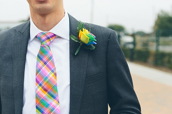Creative Fun Rainbow Wedding Groom Tie Buttonhole Rose http://www.christinewehrmeier.com/