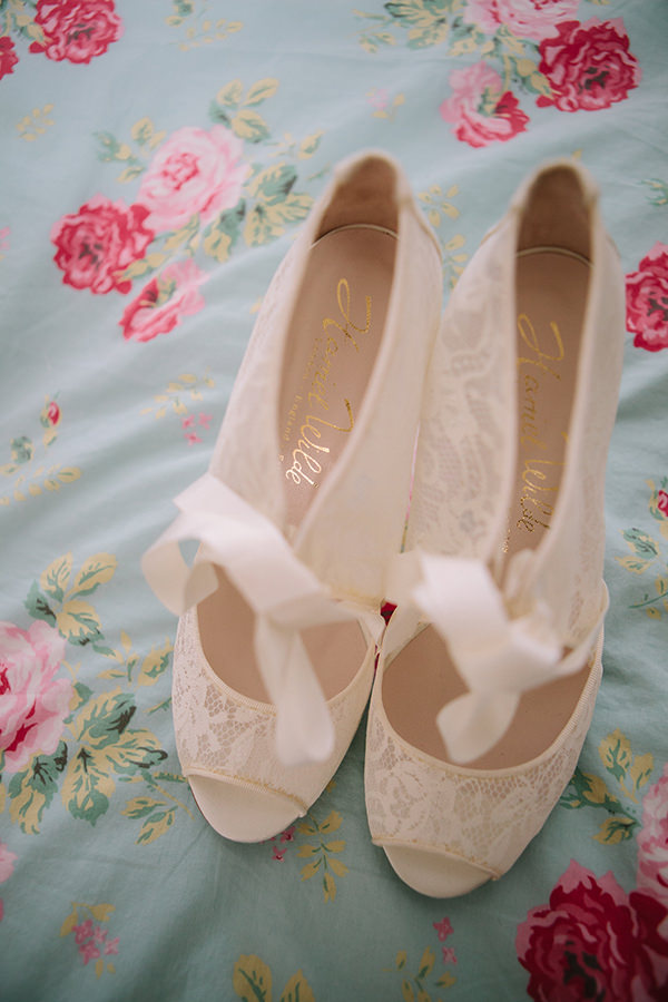 Bohemian Outdoor Tipi Wedding Ribbon Lace Shoes Bride http://www.sarahjanesphotography.co.uk/ 