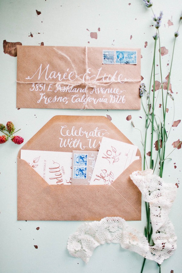 Whimsical Calligraphy Envelopes Stationery Twine Beautiful Summer Provence Flower Wedding Ideas http://www.brittspring.com/ 