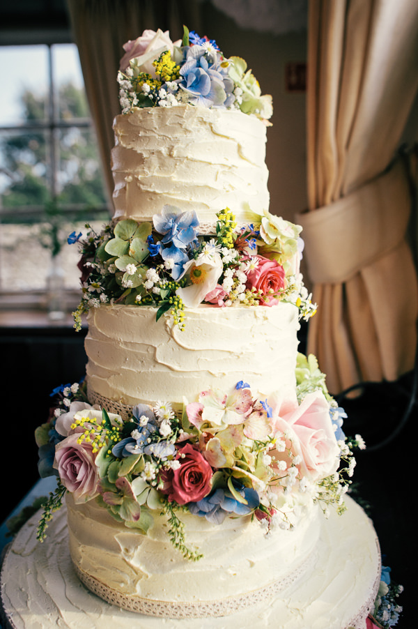 Colourful Homemade Village Hall Wedding Flowers Rustic Cake Home Baked http://hollydeacondesign.com/ 