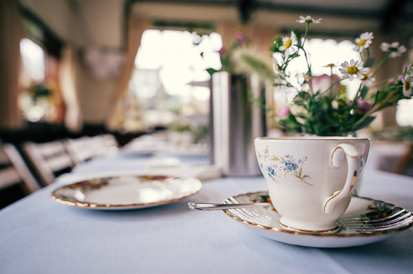 Colourful Homemade Village Hall Wedding Tea Cup Vintage Crockery http://hollydeacondesign.com/