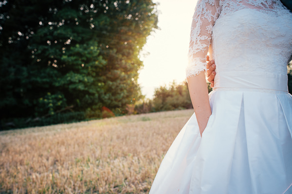 Stephanie Allin Pocket Dress Bride Lace Sleeves Colourful Homemade Village Hall Wedding http://hollydeacondesign.com/ 