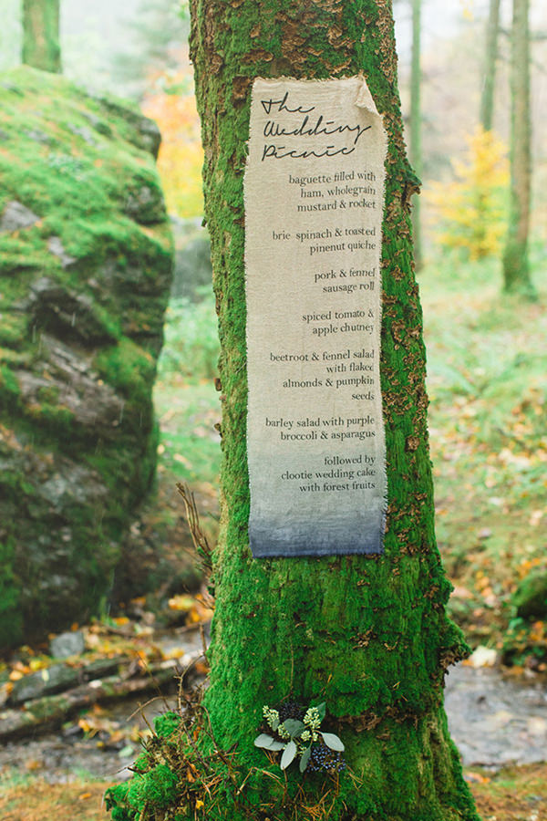 Handfasting Elopement Inspiration in the Scottish Wilderness Hessian Menu Stationery Wedding http://www.photographychantal.co.uk/