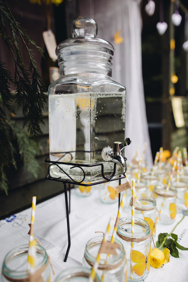 Creative Yellow 'Greys' Waterfall Woods Wedding Drinks http://www.lucylittle.co.uk/