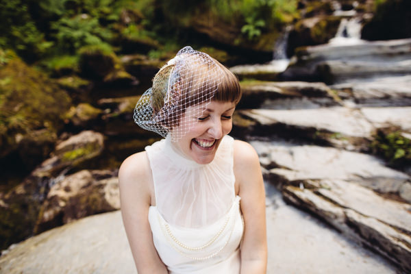 Birdcage Veil Bride Accessory Creative Yellow 'Greys' Waterfall Woods Wedding http://www.lucylittle.co.uk/