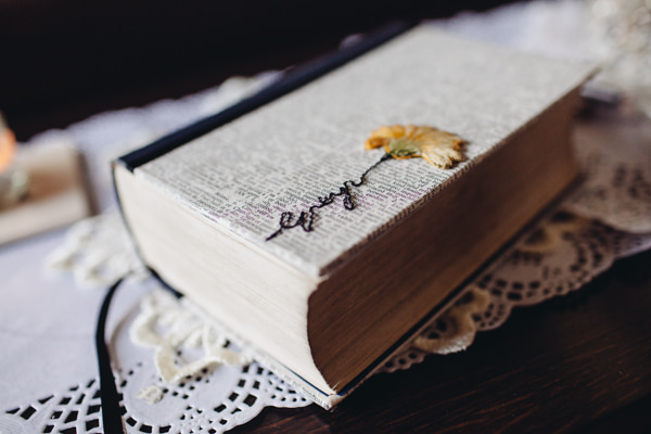 Dictionary Guest Book Creative Yellow 'Greys' Waterfall Woods Wedding http://www.lucylittle.co.uk/