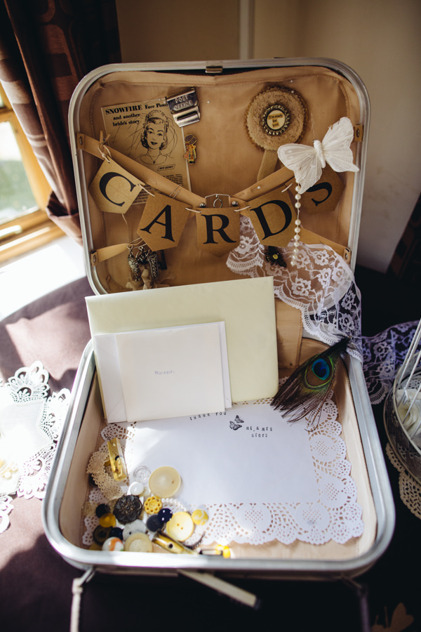 Suitcase Cards Vintage Creative Yellow 'Greys' Waterfall Woods Wedding http://www.lucylittle.co.uk/