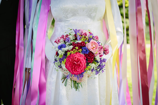 Colourful Flowers Bouquet Bridal Outdoor Blooms Ribbons Wedding Ideas http://www.paperangelphotography.co.uk/ 