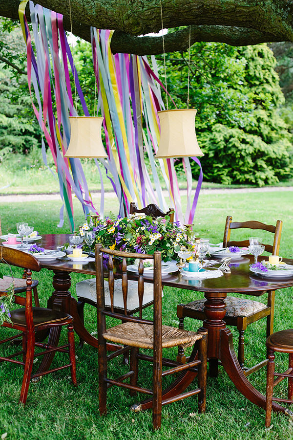 Hanging Lampshades Colourful Outdoor Blooms Ribbons Wedding Ideas http://www.paperangelphotography.co.uk/ 