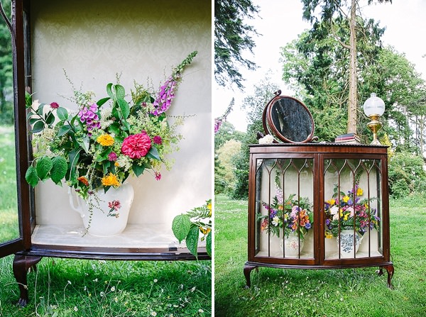 Cabinet Flowers Furniture Colourful Outdoor Blooms Ribbons Wedding Ideas http://www.paperangelphotography.co.uk/ 