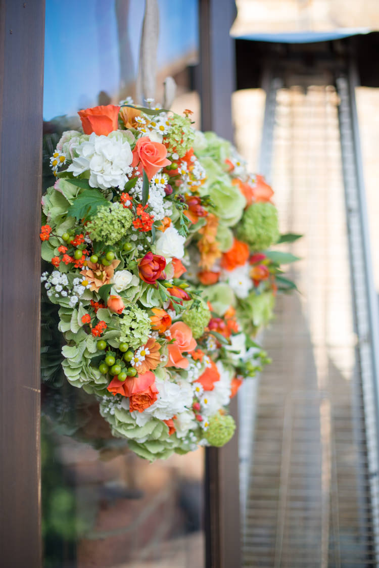 Orange Heart Wreath Flowers Green Charming Orange Navy Rustic Wedding http://www.kayleighpope.co.uk/