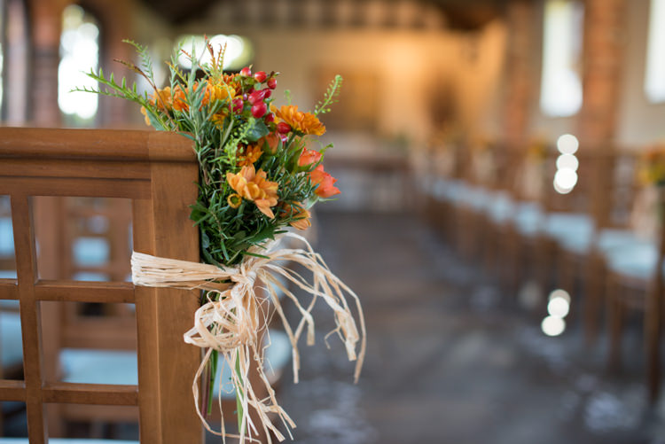 Raffia Orange Berries Flowers Pew Ends Charming Orange Navy Rustic Wedding http://www.kayleighpope.co.uk/
