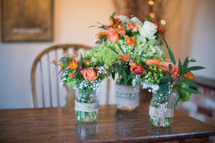 Jar Flowers Hessian Lace Charming Orange Navy Rustic Wedding http://www.kayleighpope.co.uk/