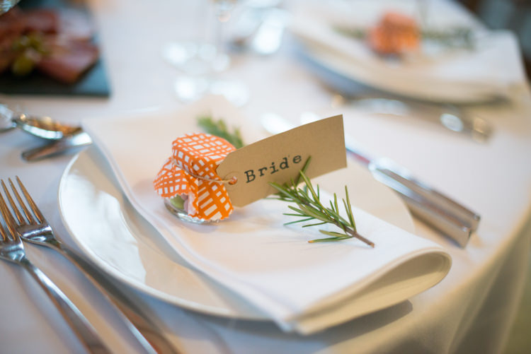 Luggage Tag Place Names Herb Setting Charming Orange Navy Rustic Wedding http://www.kayleighpope.co.uk/