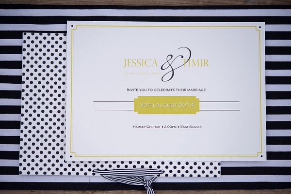 Spot Stripe Stationery Invitations Stylish Modern Monochrome Village Hall Wedding http://www.sarareeve.com/
