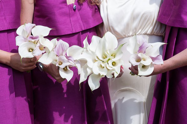 Calla Lily Bridesmaid Bouquets Pink White Stylish Modern Monochrome Village Hall Wedding http://www.sarareeve.com/