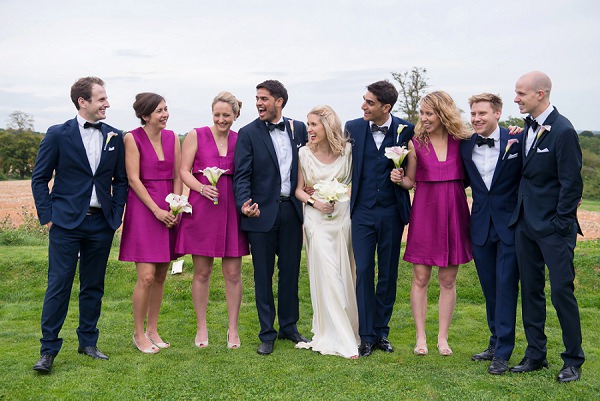 Pink Bridesmaid Dresses & Other Stories Black Tie Groom Bowtie Stylish Modern Monochrome Village Hall Wedding http://www.sarareeve.com/