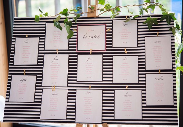 Stripe Stripy Black White Table Seating Plan Stylish Modern Monochrome Village Hall Wedding http://www.sarareeve.com/