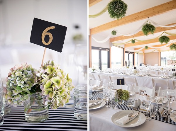 Black White Decor Stylish Modern Monochrome Village Hall Wedding http://www.sarareeve.com/