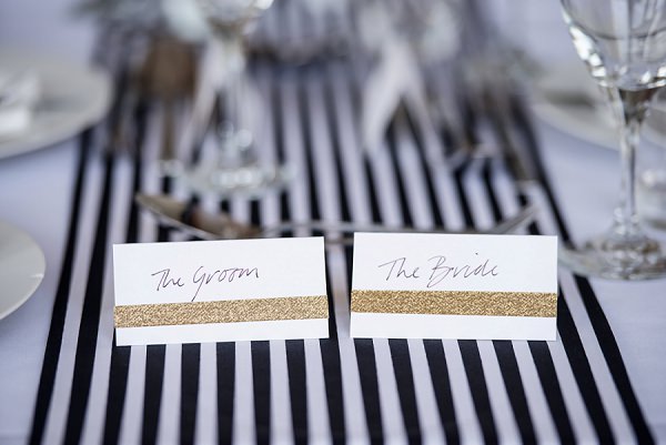 Glitter Place Names Decor Stylish Modern Monochrome Village Hall Wedding http://www.sarareeve.com/