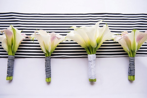 Calla Lily Bouquets Flowers Bride Bridal Bridesmaid Stylish Modern Monochrome Village Hall Wedding http://www.sarareeve.com/