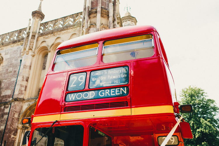 London Red Bus Transport Stylish Rural Relaxed Bohemian Wedding http://peppermintlovephotography.com/