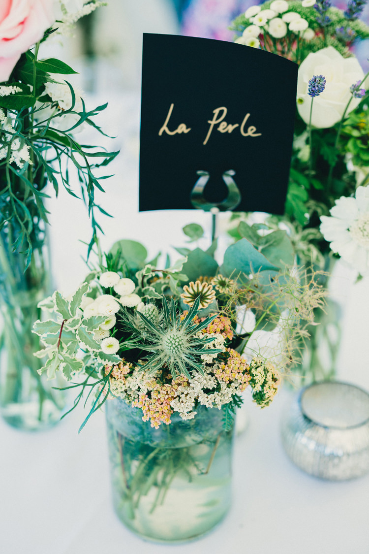 Thistle Green Flowers Foliage Jars Pretty Centrepiece Tables Stylish Rural Relaxed Bohemian Wedding http://peppermintlovephotography.com/
