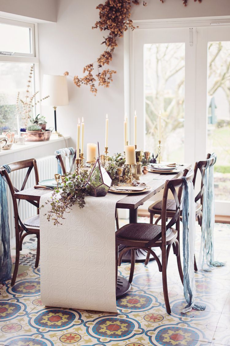 Wooden Table Chairs Ribbons Wallpaper Eccentric Flower Fairy Rustic Woodland Glitter Pink Dip Die Fairy Lights Wedding Ideas Editorial Bridal http://www.tireedawson.co.uk/