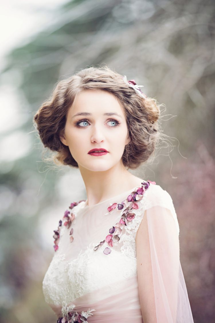 Bride Bridal Hair Up Do Wavy Style Eccentric Flower Fairy Rustic Woodland Glitter Pink Dip Die Fairy Lights Wedding Ideas Editorial Bridal http://www.tireedawson.co.uk/